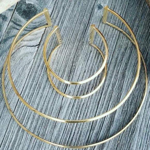 Brass choker collar necklace double bisjoux - Picture 6 of 9